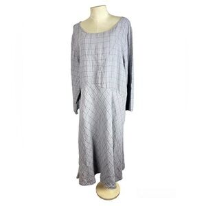 Lisa Bayne Lagenlook Linen Dress Size XXL gray windowpane pattern deep pockets